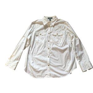NWT Lauren Ralph Lauren Oversized Button-Up Shirt Top Womens 1X Timeless White
